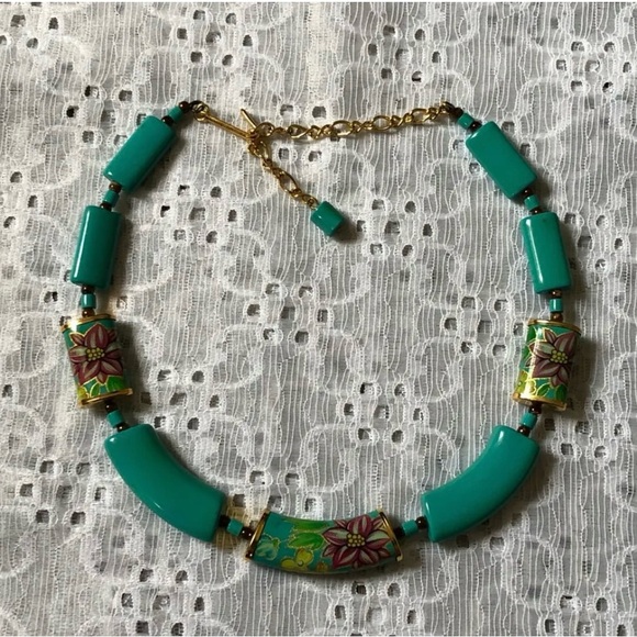 Beautiful Vintage Collar Choker Necklace Signed Japan Floral Beads Memory Wire - Picture 3 of 9